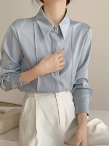 Acetate Satin Shirt Womens Clothing Stylish Niche Style Fancy Long Sleeves Easiest for Match Business Temperament French Interview Tops