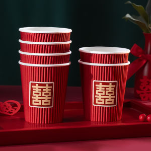 Wedding Thickened Disposable Red Paper Cups Celebration Supplies for Bridegroom And Bride Practical Wedding Supplies