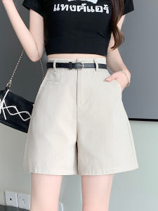 กางเกงขาสั้นทำงานเอวสูงสีพีชสำหรับผู้หญิง กางเกงขายาวทรงตรงลำลองสำหรับใส่ไปทำงานในฤดูร้อน กางเกงขายาวทรงเอ 5 จุด ทรงสลิมฟิต กางเกงขายาวทรงตรง