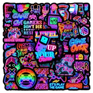 50-100PCS Neon Gamer Aesthetic Stickers Cool Game Controller Colorful Graffiti Trendy Waterproof Decals for DIY Notebook