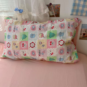 Cute Cartoon Pillowcases Set of Two  Simple Home Use Student Dormitory Pillow Covers Polyester Fabric Single Person Use