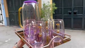 (SẴN) Bình nước thủy tinh hồng ombre cao cấp 1.4L bình cốc thủy tinh chịu nhiệt phong cách Bắc Âu