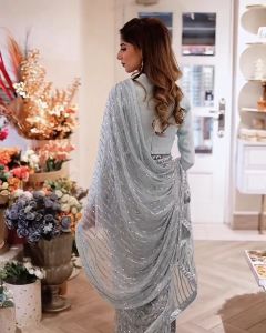 [PRE-ORDER] GEORGEETE SAREE WITH EMBROIDERY SEQUENCE DESIGN WORK {ETA:2025-12-31}