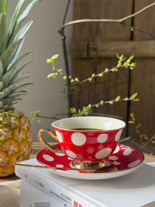 Classic Black White Polka Dot Ceramic Coffee Milk Cup Gift Box Set Retro Hepburn Style Dining Tableware French Style Porcelain