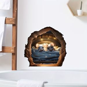 VIKAMA Ấm Áp Lỗ Chuột 3D Dán Tường Tự Dính Chăn Ga Gối Sáng Tạo Lối Vào Trang Trí Phòng Khách Chống Thấm Nước Chống Trầy Xước