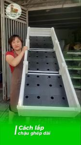 Chậu ghép HDPE Chậu trồng rau Chậu trồng hoa kích thước 150x50x23cm mầu Ghi- Trắng