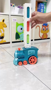 Kids Domino Train Car Set Sound Light Automatic Laying Domino Blocks Colorful Dominoes Blocks Game