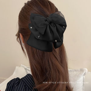 Elegant Black Butterfly Knot Hair Clip Womens Back of Head Shark Clamp Hair Accessories Fashionable Korean Style Fabric Clip