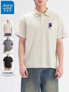 Jeanswest Mens Polo Shirt Casual Loose Short Sleeve Breathable Cool Feeling Summer New Style Printed Polyester Fiber T-Shirt