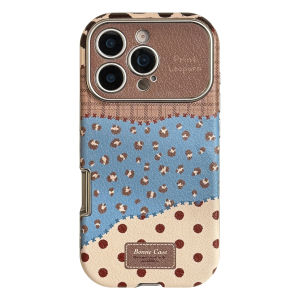Retro Blue Brown Leopard Print Splicing Leather Shockproof Protective Phone Cover Case for iPhone 17 16 15 14 13 12 Pro Max Plus