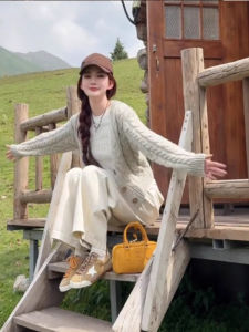 Trendy Long Sleeve Knitted Cardigan Womens Loose Fit Spring Autumn Korean Style Outerwear V-Neck Button up Casual Fashion