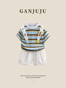 BOGUXIONG | Boys Summer Striped Set Short Sleeve Cartoon Braces