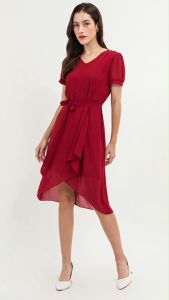 Krizia Tie Waist V-Neck Overlap Dress