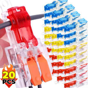 20PCS T-Type Wiring Connector with Fixing Hole Crimp Terminal Branch Splice Stripping Free Electrical Cable Wiring Connector Block