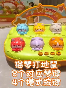 AKIKO 2IN1 Educational Toy Baby Pop Up Whack-a-Mole & Cat Piano Music Lights Learning Colors Reaction Ability 1-3 Years Old ABS
