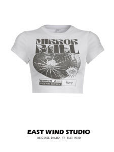 Slim Fit Short Sleeve T-Shirt Womens Casual Print Street Style Cotton Polyester Blend Summer Top East Wind American Retro