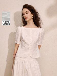 LANCY FROM 25 | Artistic Collaboration Pure Cotton Puff Sleeve Lace and Embroidery Womens Shirt