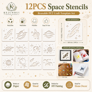 12Pcs Space Planet Stencils Reusable Painting Templates for Kids DIY Crafts Wall Art Wood Fabric Drawing