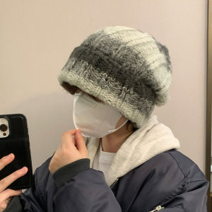 Loose Knitted Large Head Circumference Winter Hat Mens Style Warm Cotton Yarn Cap for Youth Casual Fashion No Brim Cap
