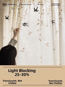 JINCHAN | New Chinese Style Spring Swallow & Willow Sheer Linen Curtains