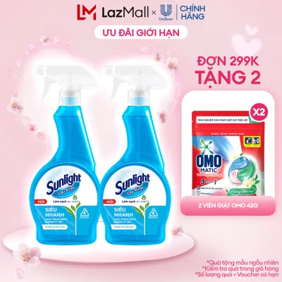 Combo 2 Nước lau kính Sunlight Siêu nhanh | Phiên bản nâng cấp từ Cif | Sạch trong suốt không tỳ vết | Chai 520ml