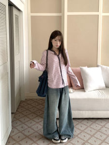 Pepes Retro Blue Straight Leg Jeans Womens Casual Versatile Loose Wide Leg Pants High Waist Zipper Closure Commute Ready