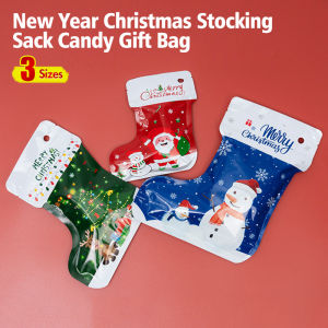 50pcs Christmas Sock Shape Stand Up Bag & Aluminum Foil Gift Bags Christmas Packaging Pouches