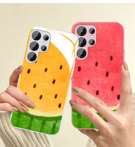 Samsung S25 Ultra เคส S23Ultra S24 S22กล้องปกป้องเคสโครงอ่อนและเคสด้านหลังแข็งพร้อมแตงโมสายคล้องมือฤดูร้อนสำหรับ Samsung Galaxy A55 S23FE A34 A54 A14 A53 A52