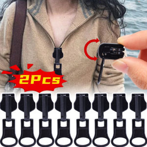 2Pcs Black Zipper Replacement Head for Clothes Bags Durable Alloy Double-sided Rotating Rail Zipper Slider Portable Non Removable DIY Sewing Accessories