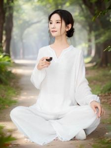 ชุดโยคะผ้าลินินคอตตอนสีขาว ชุดเต้นรำธรรมชาติ ชุดนั่งสมาธิ ชุดชา ชุดแฟชั่นแบบหลวมๆ สำหรับผู้หญิง ชุดโยคะสไตล์จีน
