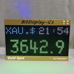 BitDisplay-G1 ป้ายไฟ LED P5 แสดงราคาทองคำ XAU แบบ Real-Time + เวลาไทย 24 ชม. ตั้งค่าผ่าน Wi-Fi