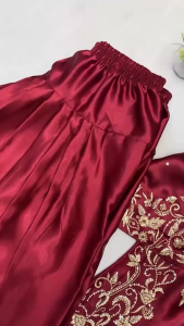 [PRE-ORDER] Ready Made Moss Satin Sequance Embroidery Work Suit (10-15days delivery)