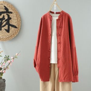 Cotton and Linen Retro Chinese Knot Button Top Womens New Arrival Spring & Fall New Chinese Style Artsy Loose Zen Tea Clothes Cardigan Womens Outwear