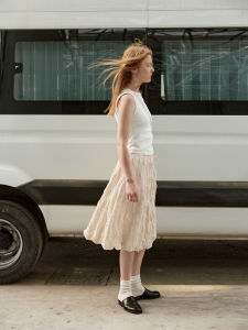 กระโปรงทรงเอผ้าฝ้ายทรงเอเอวกลาง ทรงหลวม สำหรับผู้หญิง ฤดูร้อน 2024 กระโปรงทรงเอผ้าฝ้ายผสมโพลีเอสเตอร์