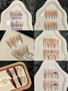 10pcs Handmade Fake Nails Fine dog pointed type Press On Nails compilations Broken diamonds different styles and designs