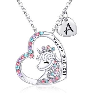 Initial Letter Unicorn Necklace You Are Magical Horse Pendant Necklaces For Girls Birthday Gifts