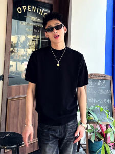 Black Cleanfit Heavyweight Short Sleeve Mens T-Shirt American Style High Grammage Shoulder T-Shirt Handsome Slim Fit Half Sleeve