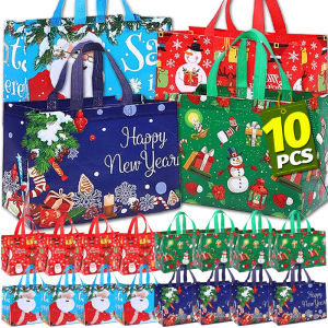 10PCS Large Christmas Gift Bags Reusable Non-Woven Shopping Bag Cartoon Santa Claus Snowman Elk Kids Gift Boxes Packaging Bag