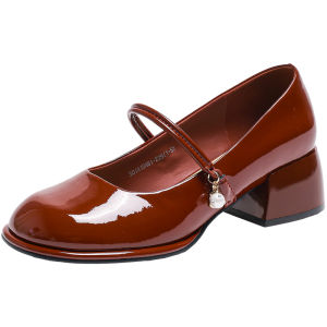 Josiny | Thick French Red Mary Jane Shoes