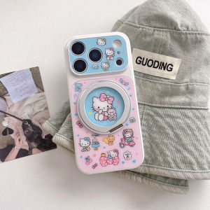 Sanrio | Ốp Điện Thoại Hoạt Hình KT Cho iPhone 14/16/15/17 Pro Max 360 Độ ° Giá Đỡ Từ Tính Xoay Được Chống Sốc Sạc Không Dây Thiết Kế Hello Kitty Dễ Thương Họa Tiết Gingham