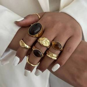 SHIXIN 8pcs/set Retro Resin Metal Open Rings for Women Bohemian Acrylic Irregular Stackable Knuckle Rings Autumn/Winter Jewelry