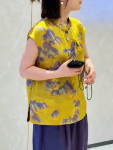 QINGNAER | Elegant Luxurious Traditional Chinese Style Plus Size Womens T-Shirt