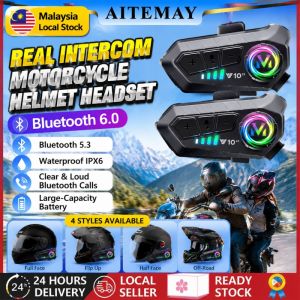 【Local Stock🔥2pcs】Bluetooth 5.3 Motorcycle Helmet Intercom Headset IPX6 Waterproof 2 Rider Wireless Earphone Handsfree For Full Half Helmet