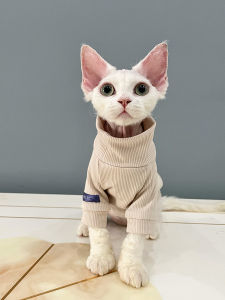 Pure Cotton Elastic T-Shirt Fleece Lined Hairless Cat Clothes for Autumn Winter Sphynx Devon Rex Kittens Pet Supplies