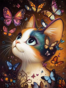 500/1000/1200/2000PCS Jigsaw Puzzle Magical Colorful Cute Cat And Butterfly Fantasy Art For Adults Perfect Gift For Cat Lovers