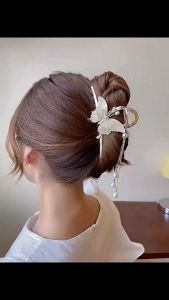 F4 Jepit Rambut Korea Bahan Alloy 11cm Motif Kupu Kupu dengan Rumbai Mutiara Jedai Logam HCPT004A