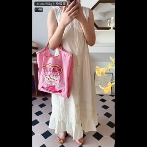 Just Star ⚡จัดส่งฟรี สินค้าพร้อมส่ง⚡ Embroidery กระเป๋าช้อปปิ้งกระเป๋าถือไนลอนกระเป๋าถือกระเป๋าใส่เบนโตะสิ่งแวดล้อม chain bag แท้