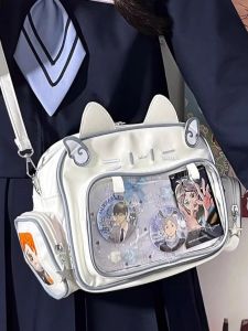 Y2K Cat Design Large Capacity Silver Crossbody Bag Casual Style Dual-Shoulder Backpack Bajie Grain Trendy Fashion Bag