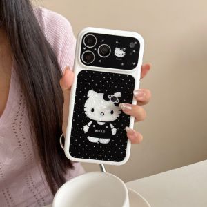 Sanrio | Black Polka Dot KT Sanrio Shockproof Phone Case For iphone 15 16 17 Pro Max Lens Protective Cover With Cute 3D KT Accessories