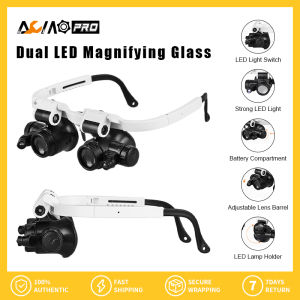 AumoPro Magnifier Kính Viễn Vọng Gắn Trên Đầu Kính Lúp Kép Đèn LED Kính Lúp Hai Mắt Dụng Cụ Để Đọc Sách Và Báo Kính Hiển Vi Độ Nét Cao Khắc Vi Ngọc Bích (1 Chiếc)
